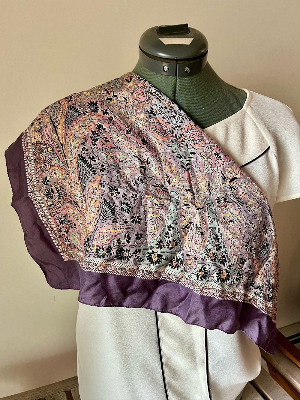 Vintage Liberty of London Silk Scarf 22” Pastel Paisley Lavender Made England